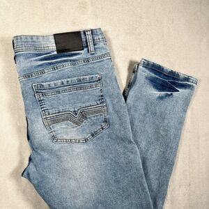 Artful Rebel Womens Denim Jeans 36x30 Whiskered Blue Bootcut